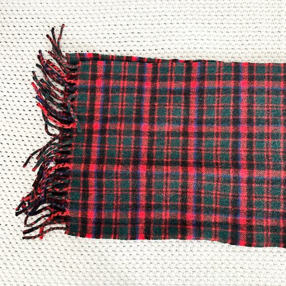 Tweedmill Lambswool British Made Red Green Tartan Fringe Trim Long Scarf Vintage - Picture 4 of 5